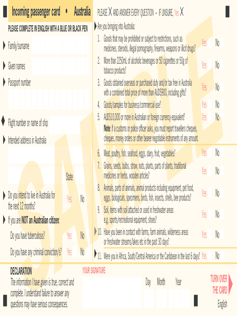 Australian Customs Declaration Form Pdf Fill Online Printable