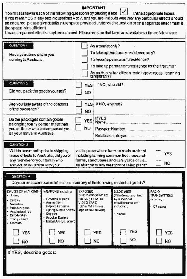 Australian Customs Import Declaration Page 2