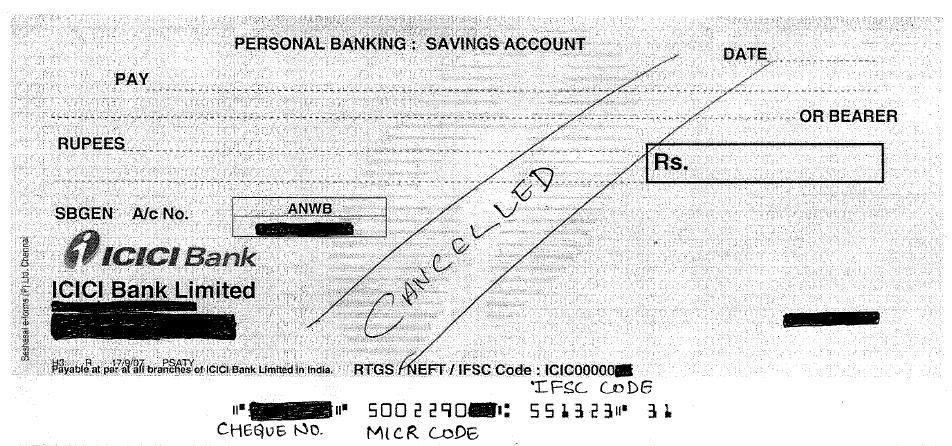 Bank Cheque Icici Bank Cheque Cancellation