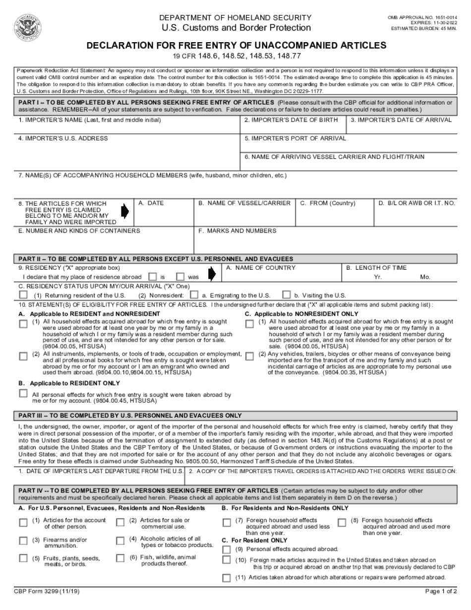 Cbp Form 3299 Supplemental Declaration Fill Online Printable 