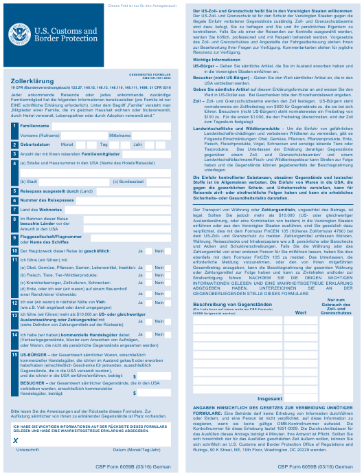 CBP Form 6059B Download Fillable PDF Or Fill Online Customs Declaration