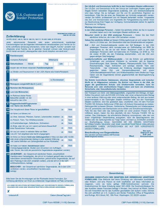 CBP Form 6059B Download Fillable PDF Or Fill Online Customs Declaration 