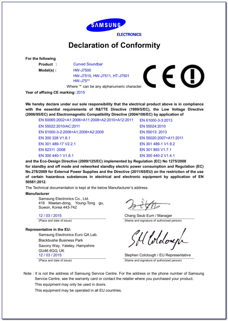 Ce Declaration Of Conformity Doc