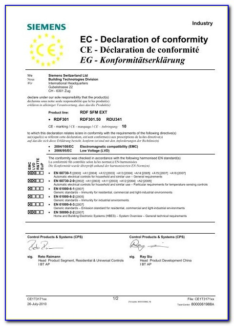 Ce Marking Declaration Of Conformity Template