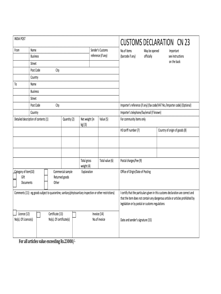 Cn23 Customs Declaration Form Fill Online Printable Fillable Blank