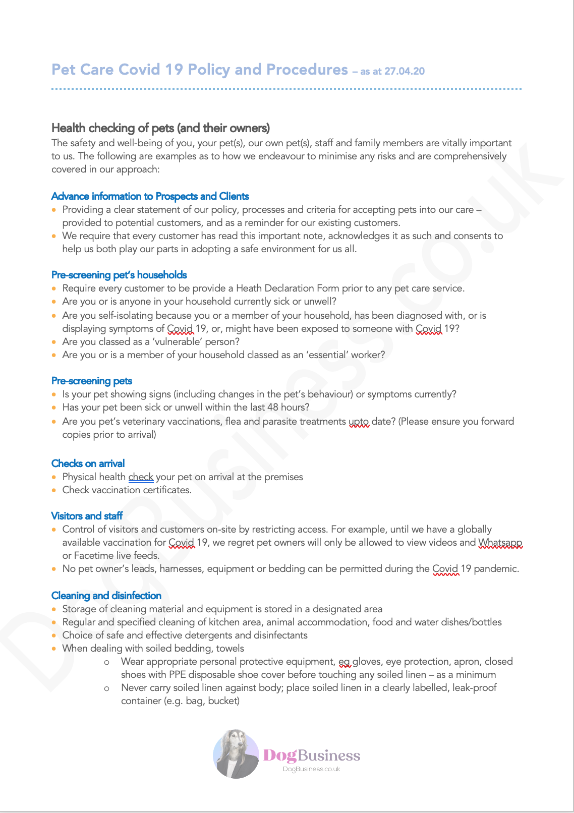 Covid 19 Policy Procedures Risk Assessment And Health Declaration 