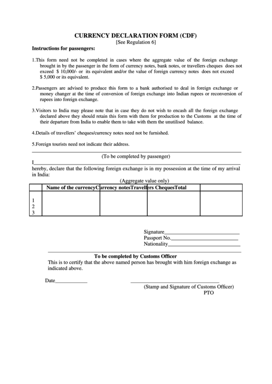 Currency Declaration Form Printable Pdf Download