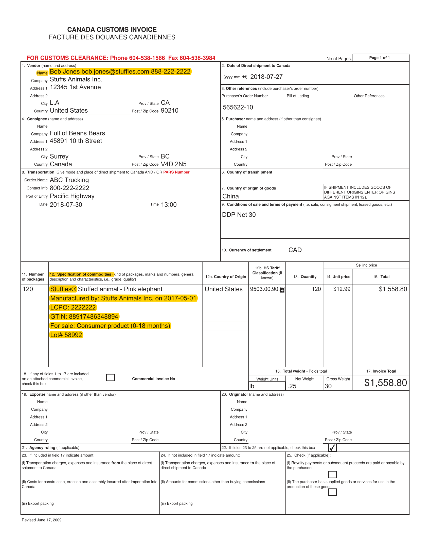 Customs Declaration End Use Letter Certify Letter