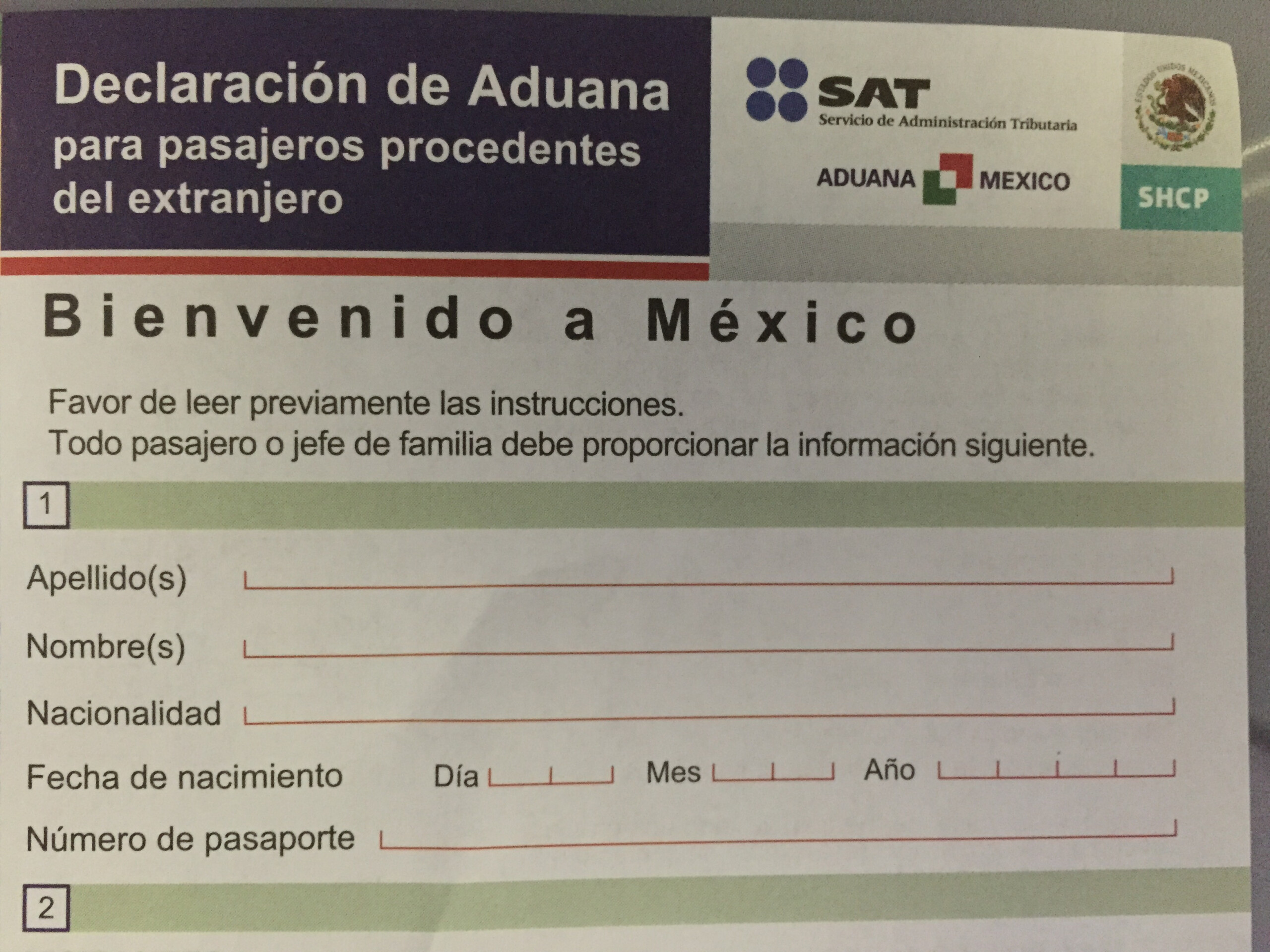 Customs Declaration Form Mexico Mexperience