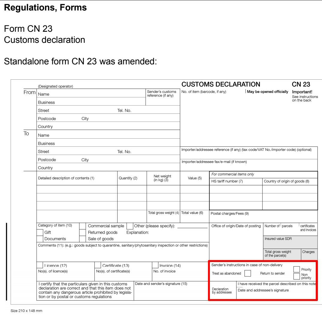 Customs Declaration New Format Of CN 23 Form