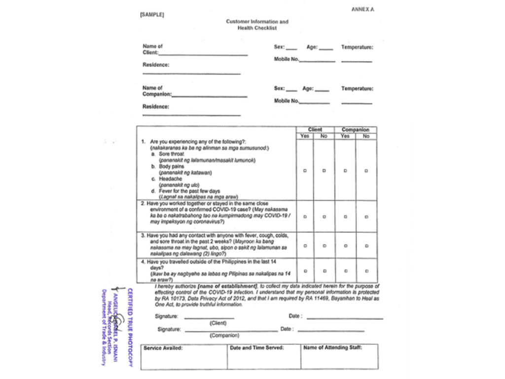 Doh Health Declaration Form For Covid 19 Information For Covid 19 