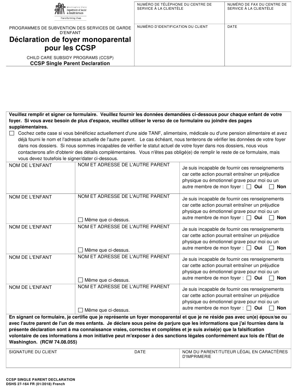 DSHS Forme 27 164 Download Printable PDF Or Fill Online Child Care 