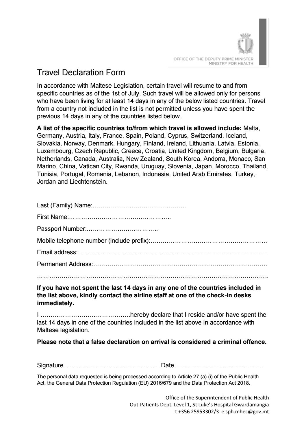 ES MALTA 2 Public Health Travel Declaration Form 2020 RZA updated By