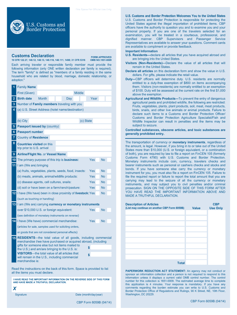 Fillable Online Cbp CBP Form 6059B English Fillable Fax Email Print 