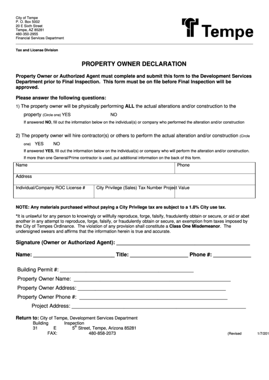 Fillable Property Owner Declaration Form Printable Pdf Download