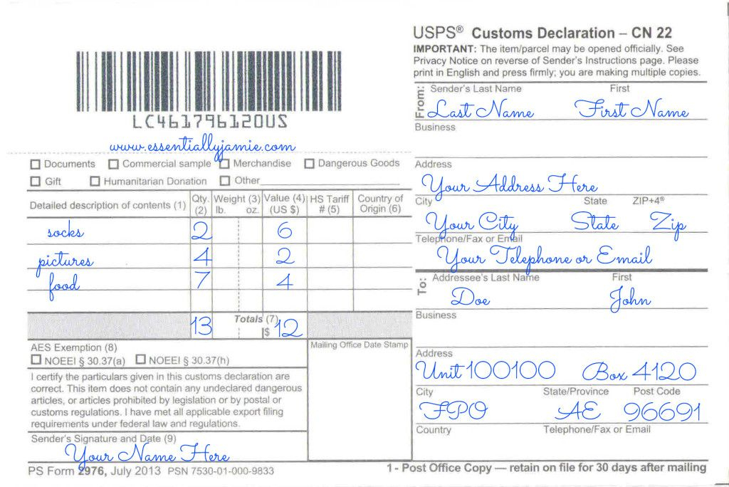 Filling Out The NEW Military Customs Form Essentially Jamie Custom 