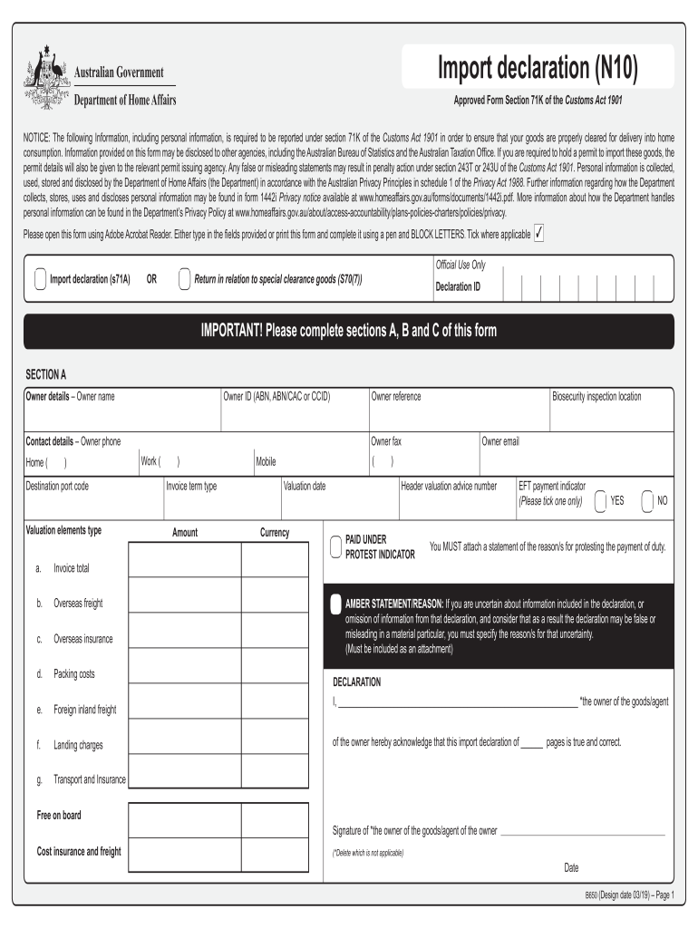 Form B650 Import Declaration N10 Fill Out And Sign Printable PDF 