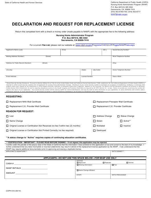 Form CDPH510 Download Fillable PDF Or Fill Online Declaration And 