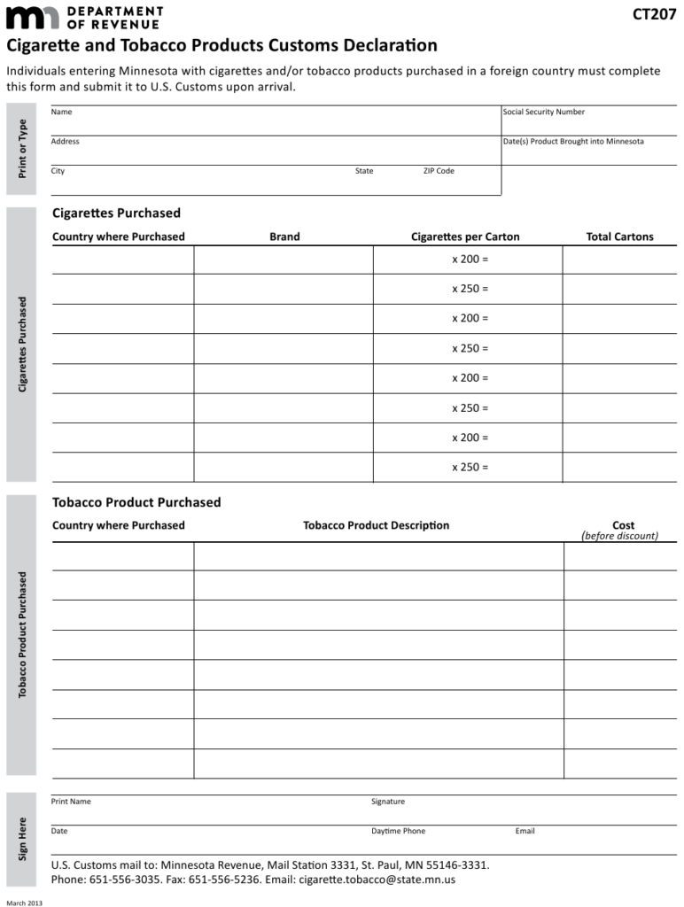 Form CT207 Download Fillable PDF Or Fill Online Cigarette And Tobacco 