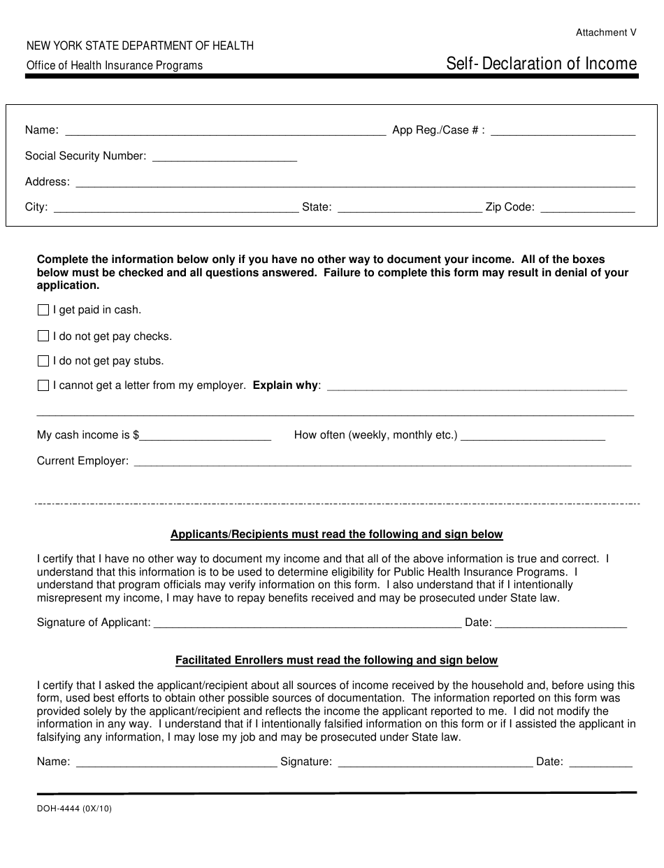 Form DOH 4444 Download Printable PDF Or Fill Online Self declaration Of 