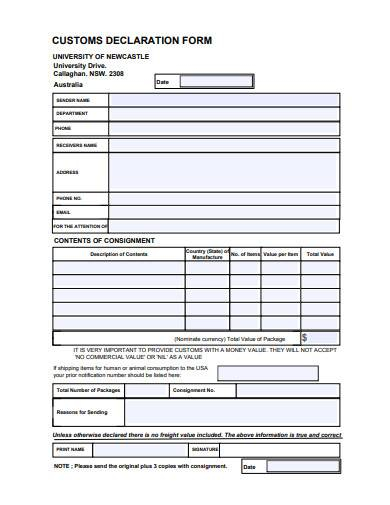 FREE 13 Customs Declaration Form Samples In PDF MS Word