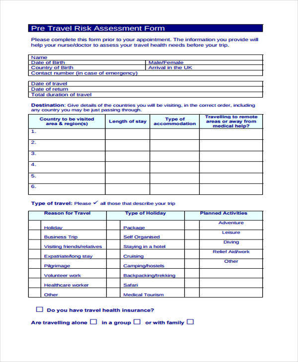 FREE 37 Risk Assessment Forms In PDF MS Word