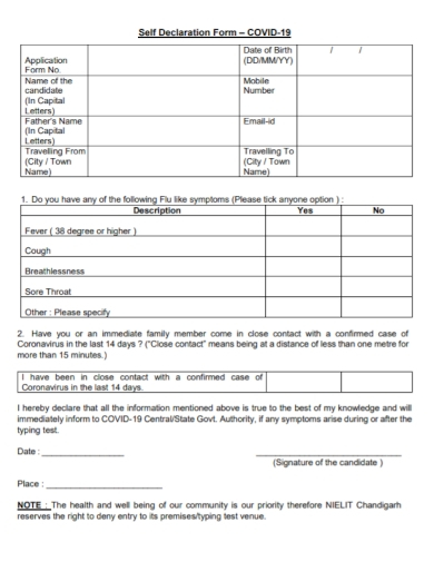 Medical Self Declaration Form - DeclarationForm.com