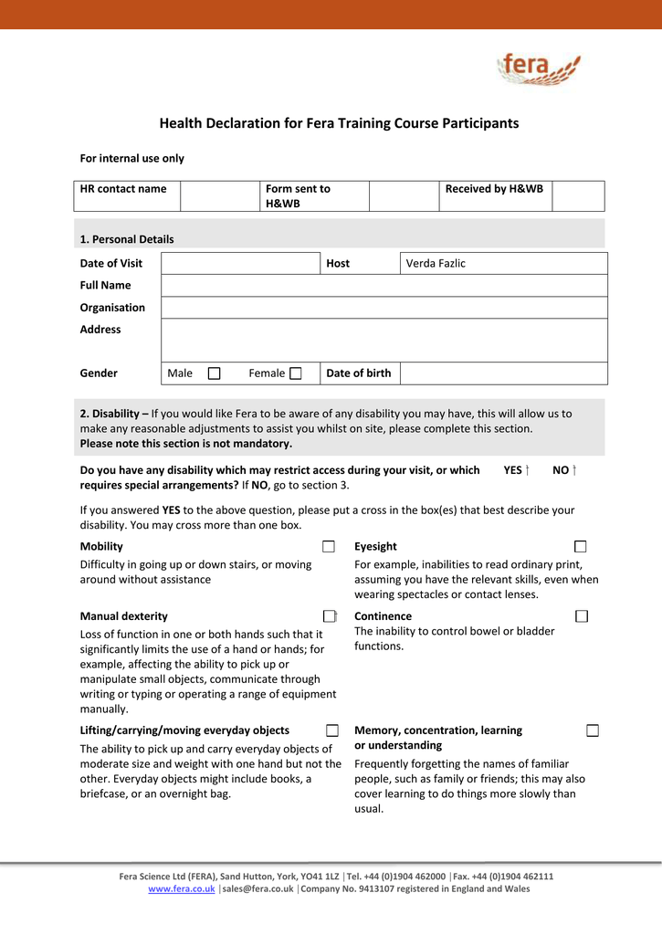 Health Declaration Form Covid 19 COVID 19 Self Declaration Form 