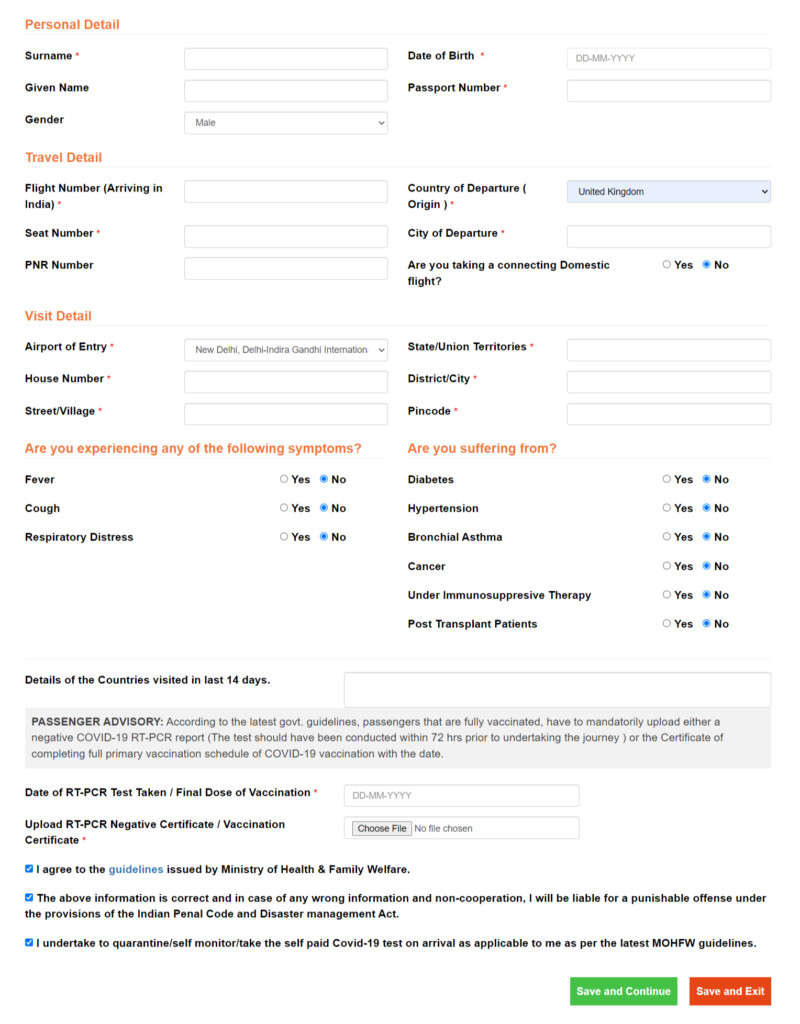 Indian Self Declaration Form Registration