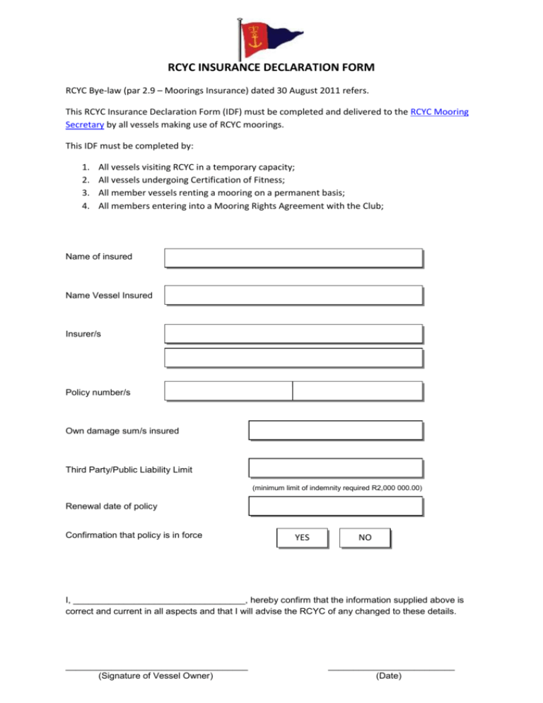 Insurance Declaration Document 03 Self Declaration For Insurance 