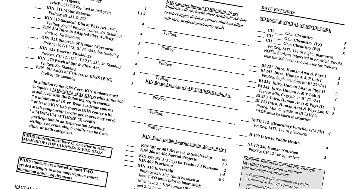 Major Minor And Option Sheets College Of Public Health And Human 