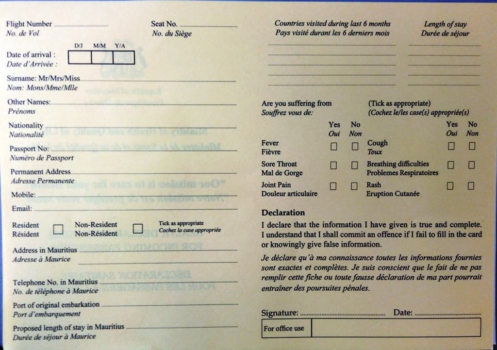 Mauritius Visa On Arrival Health Declaration Form Guide For Tourist 