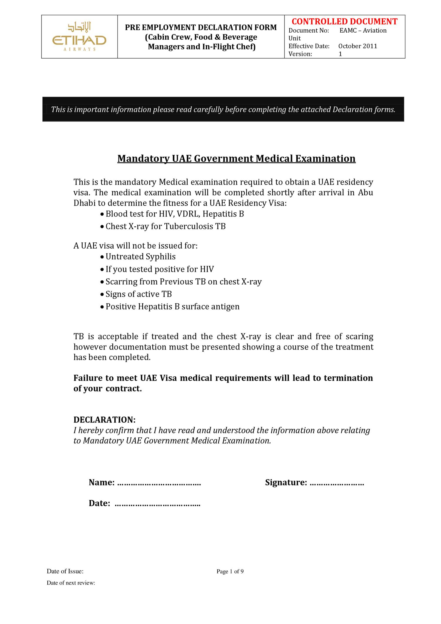 Medical Declaration Form Templates Free Printable