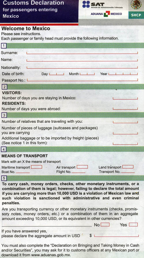 Mexican Customs Declaration Form 2022 Declaration Form