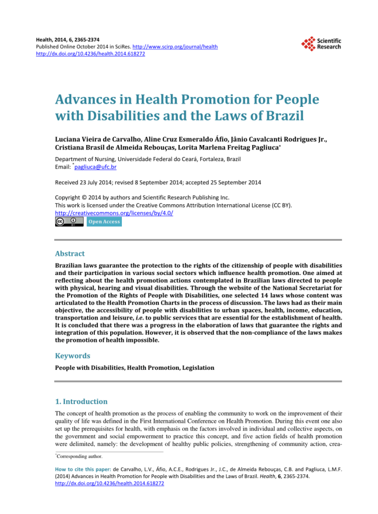  PDF Advances In Health Promotion For People With Disabilities And The 