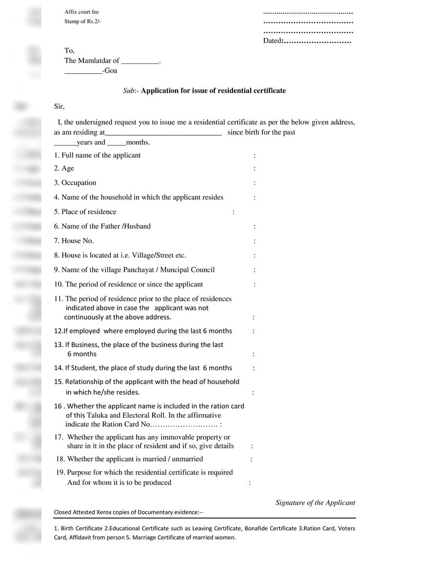 PDF Goa Resident Certificate Application Form PDF Download InstaPDF