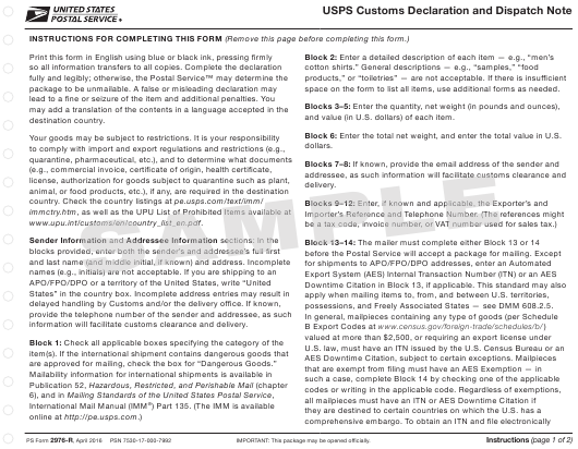 PS Form 2976 R Download Printable PDF Or Fill Online USPS Customs 