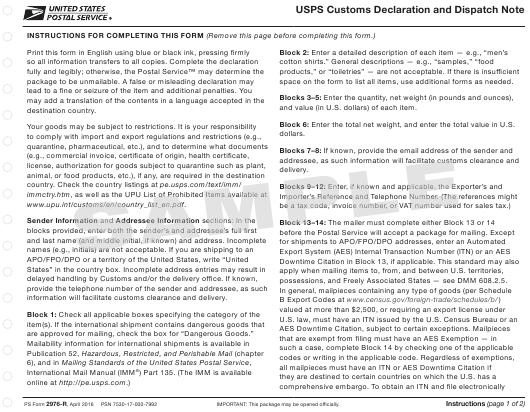 PS Form 2976 R Download Printable PDF Or Fill Online USPS Customs