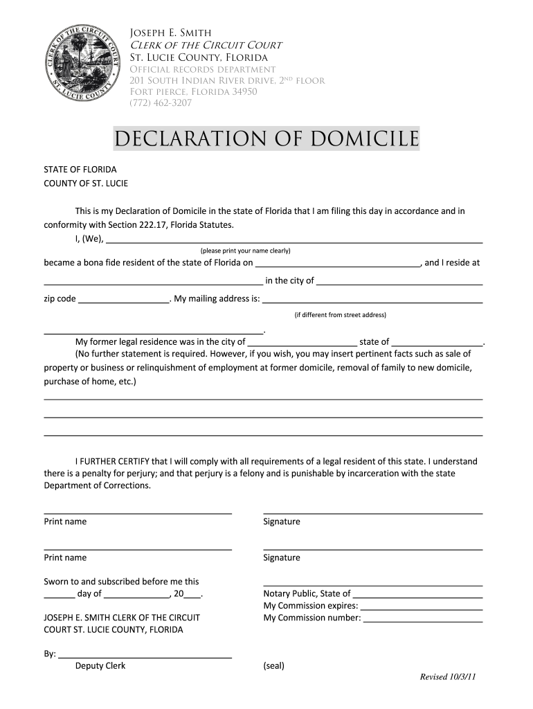 Record Of Domicile Port St Lucie Fill Online Printable Fillable 