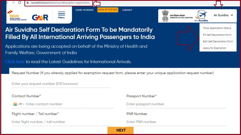 Self Declaration Form AIR Suvidha Portal For International Travelers