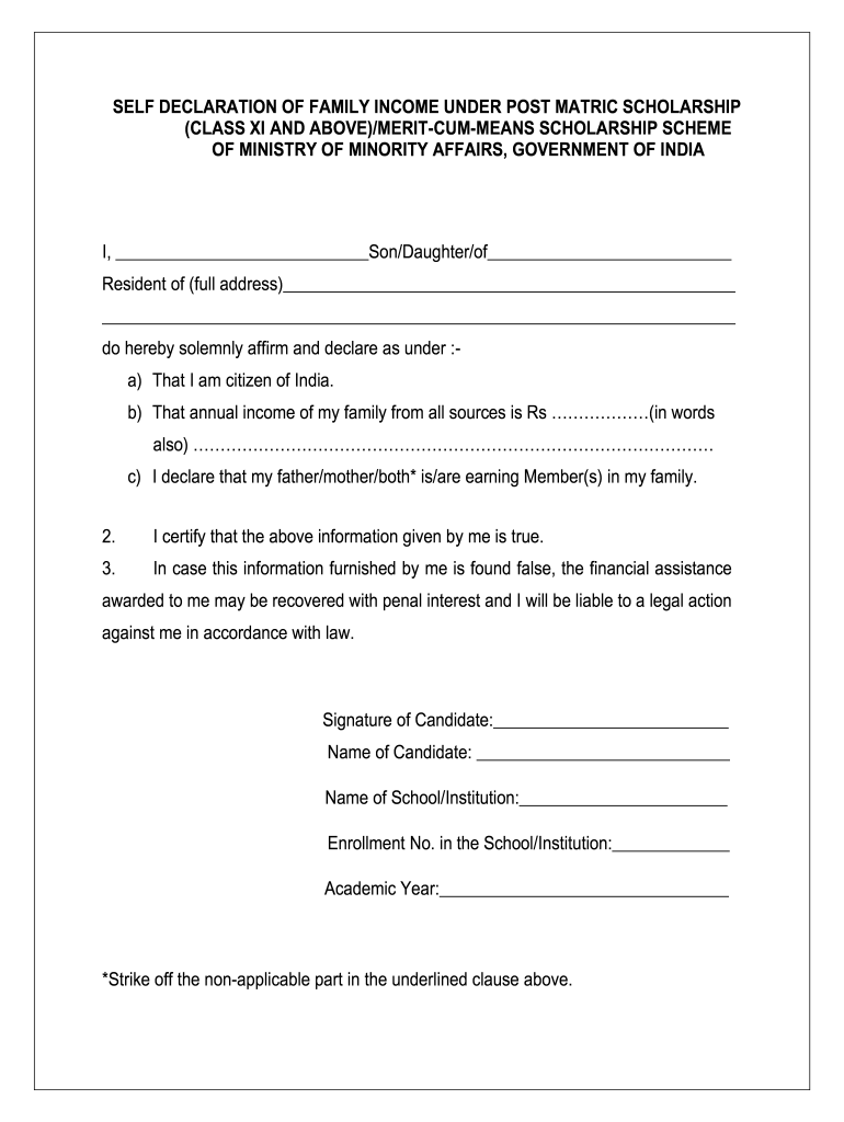 Self Declaration Form For Income Certificate Fill Out And Sign 