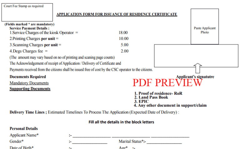 Self Declaration Form For Residence Certificate Odisha PDF Download 