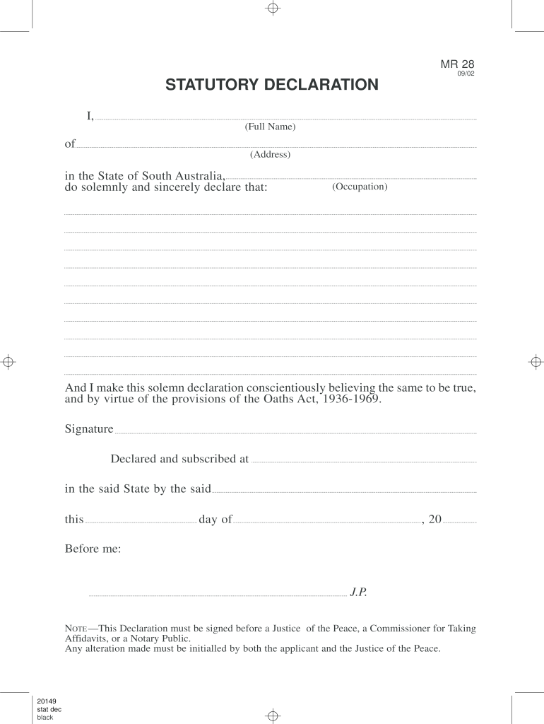 Statutory Declaration Sa Word Document Fill Online Printable 