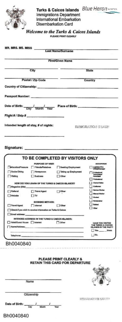 TCI Disembarkation Card Staging