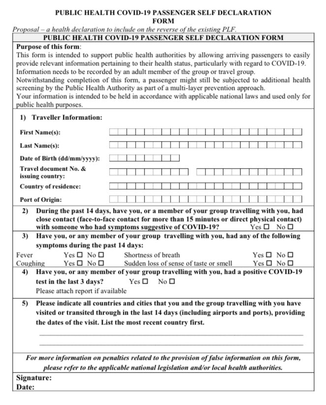 Travel Health Declaration Form My International Travel Experience