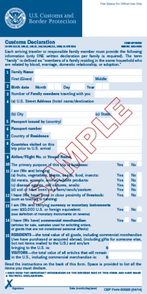 US Customs Declaration Form Trip Sense Tripcentral ca