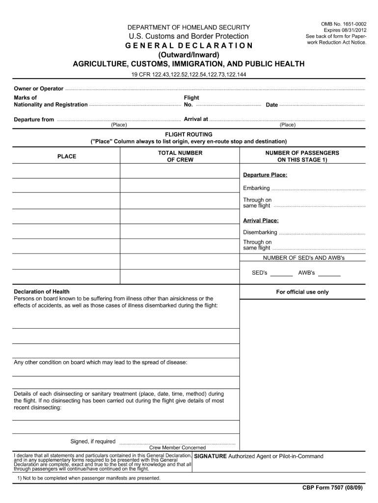 Us Customs General Declaration Fill Out And Sign Printable PDF