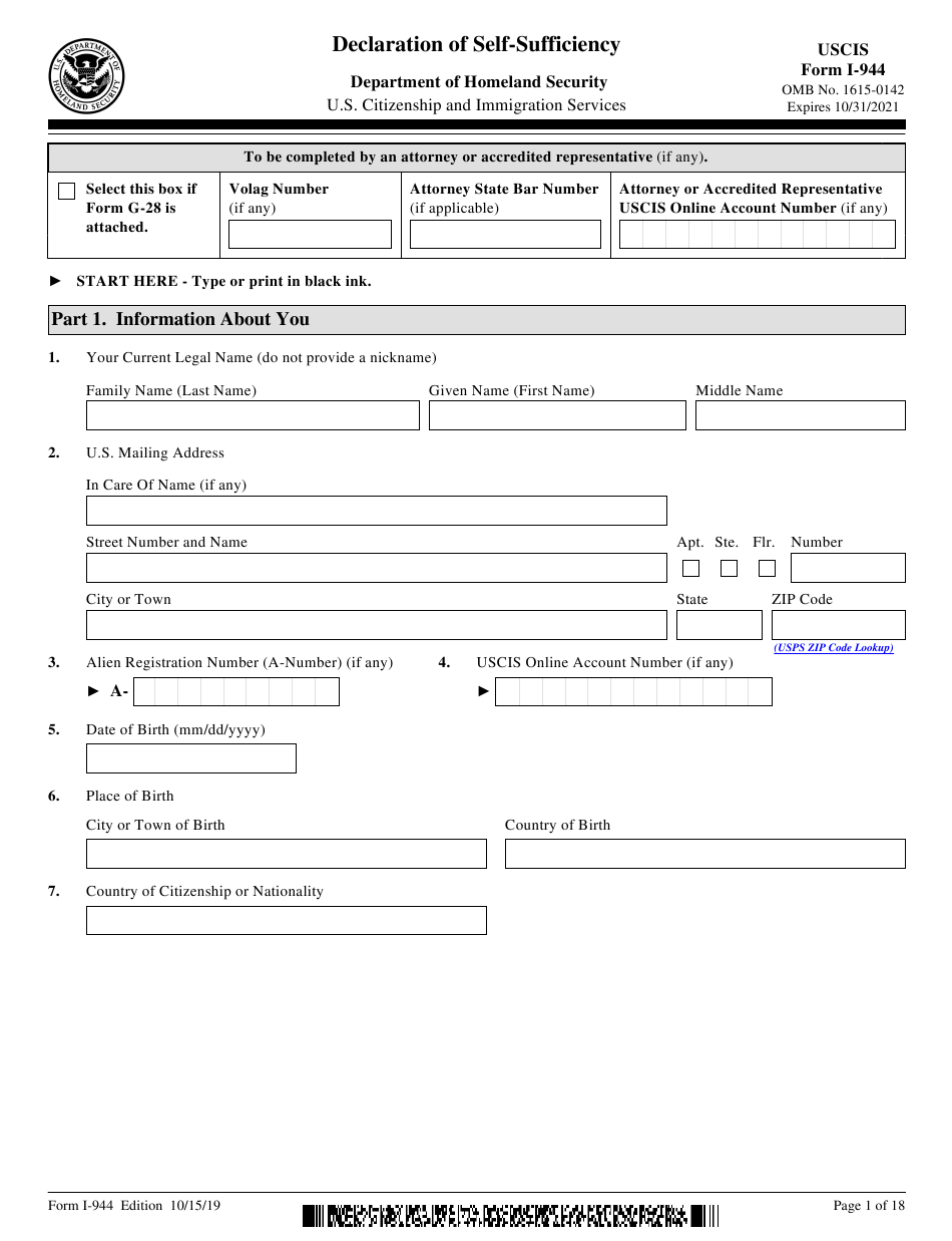 USCIS Form I 944 Download Fillable PDF Or Fill Online Declaration Of 