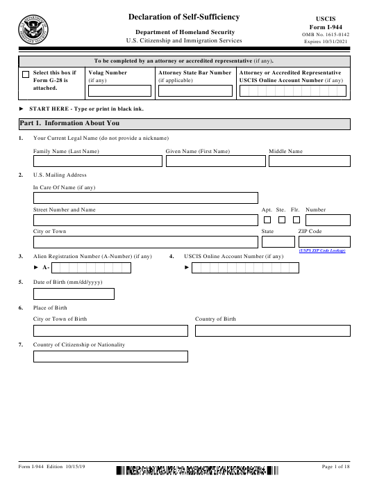 USCIS Form I 944 Download Fillable PDF Or Fill Online Declaration Of 