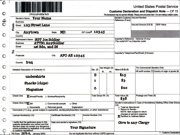 USPS CUSTOMS FORM 2976 A PDF